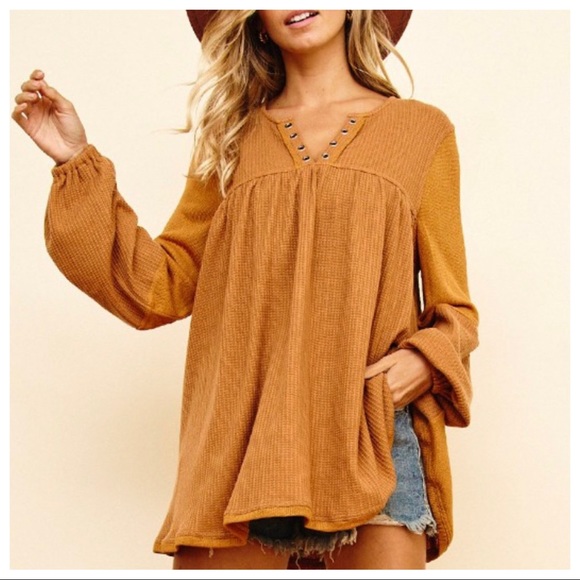 Boho Chic Soft Knit Color Block Washed Tunic Top - Picture 1 of 8